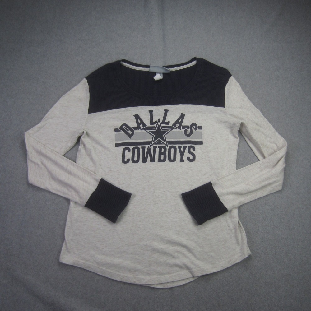 Dallas Cowboys T Shirt Womens Medium Gray Navy Her Style Long Sleeve Graphic NFL